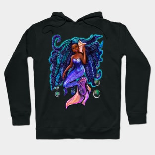 mermaid with flowing braids and conch sea shell , brown eyes curly Afro hair and caramel brown skin Hoodie